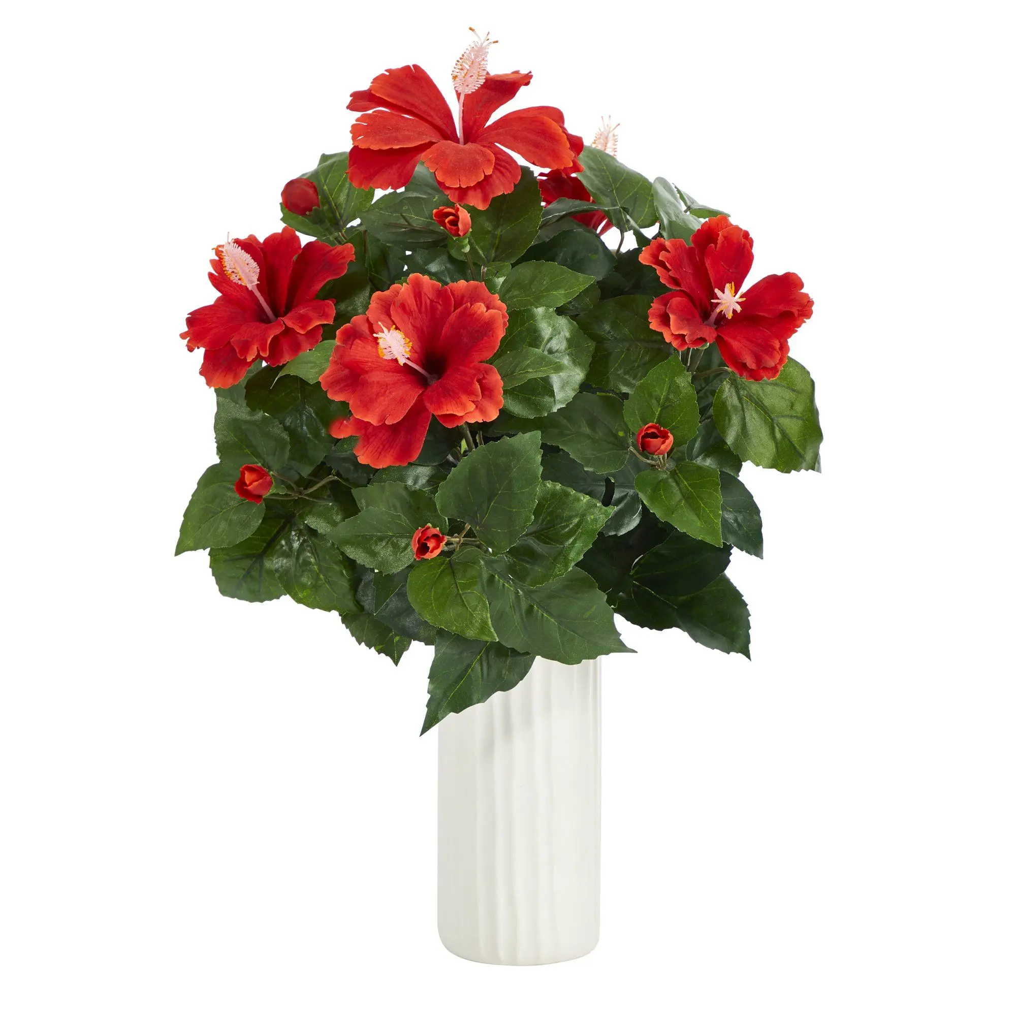 20" Tall Realistic Vibrant Artificial Tropical Hibiscus Flower Plant - Decorative Potted Plant with White Planter for Indoor Room Decor, Room Accessories, Floral Decor