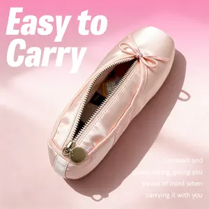Satin Ballet Slipper Jewelry Organizer Pouch, Creative Pointe Shoe Makeup Bag, Aesthetic Balletcore Small Travel Trinket Case with Zipper, Cute Pink Coin Purse for Girls, Dance Recital Gift, Coquette Room Decor Men's Witch dad to necklace daughter gift