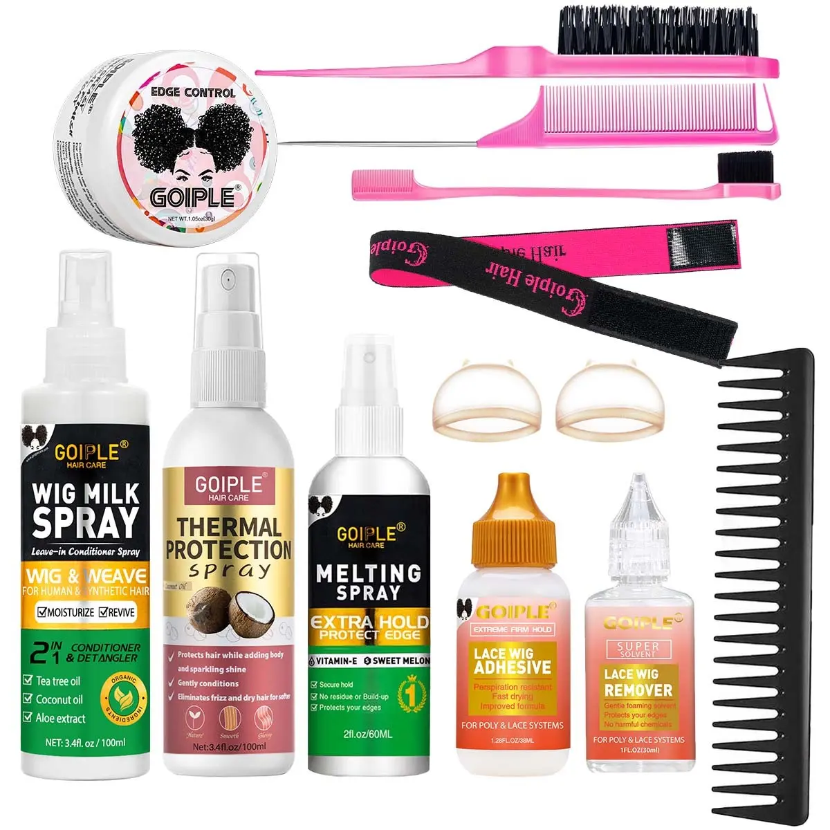 Goiple Lace Wig Install Kit, Strong Hold Glue, Melting Spray, Edge Control, Wig Spray For Synthetic Hair, Thermal Protection Spray for Long-Lasting Wig Melt, Beginner Friendly