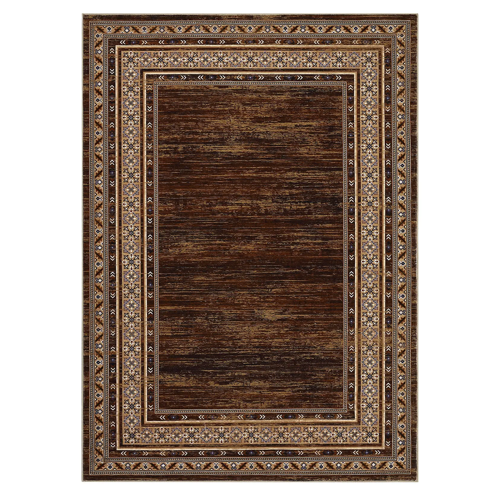 10x13 ft Low Pile Area Rug, Polyester Red-Brown Rectangular Modern Geometric Bordered Carpet, Durable Tough High-Traffic Stain-Proof Machine Washable Household Textile for Living Room, Bedroom, Low Pile Rug, Durable Area Rugs