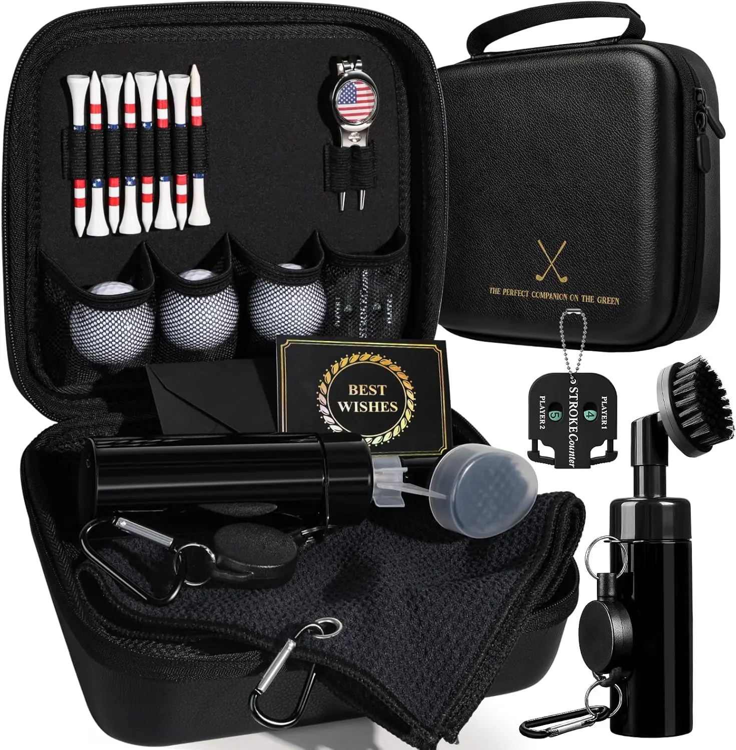 Coralogo Premium Quality Golf Accessories Gift Set for Men, 17-Piece Stylish Design Kit with Compact Storage Bag, Golf Balls, Clip, Water Cleaner, Vibrant Prints for Christmas, All Skill Levels Adults, Father's Day