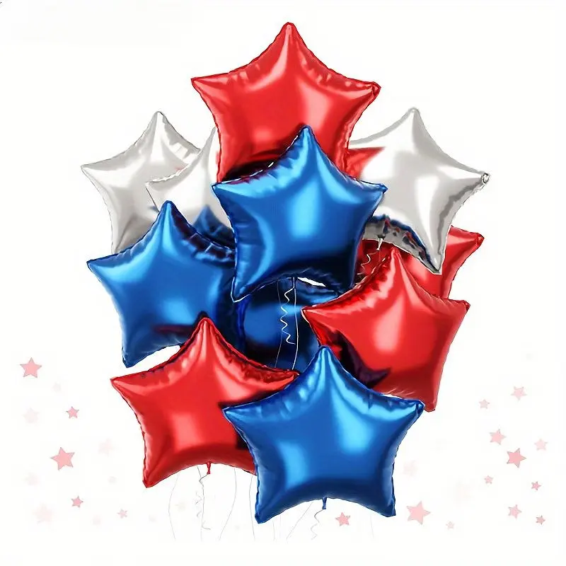 13 piece set of star balloons, blue, red, silver, flag colored balloons, National Day, patriotic theme, suitable for Independence Day, Freedom Day, birthday parties, graduation ceremonies, Balloon Party Supplies, Decoration, Balloon Decorations
