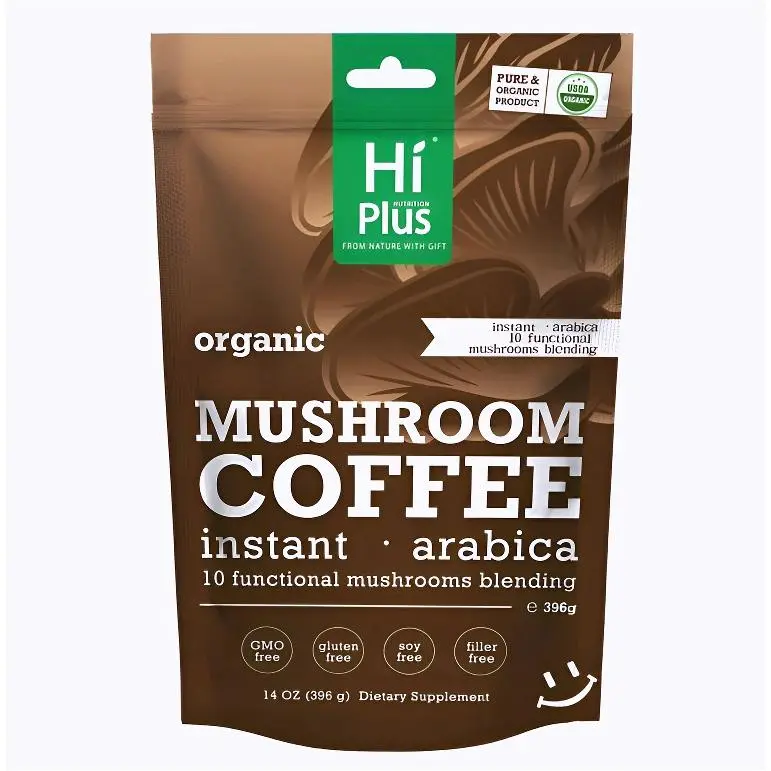 HiPlus Organic Instant 10-in-1 Mushroom Coffee Powder, 14oz | Weight & Immune Support | Premium Arabica Coffee with Lion’s Mane, Chaga & Reishi
