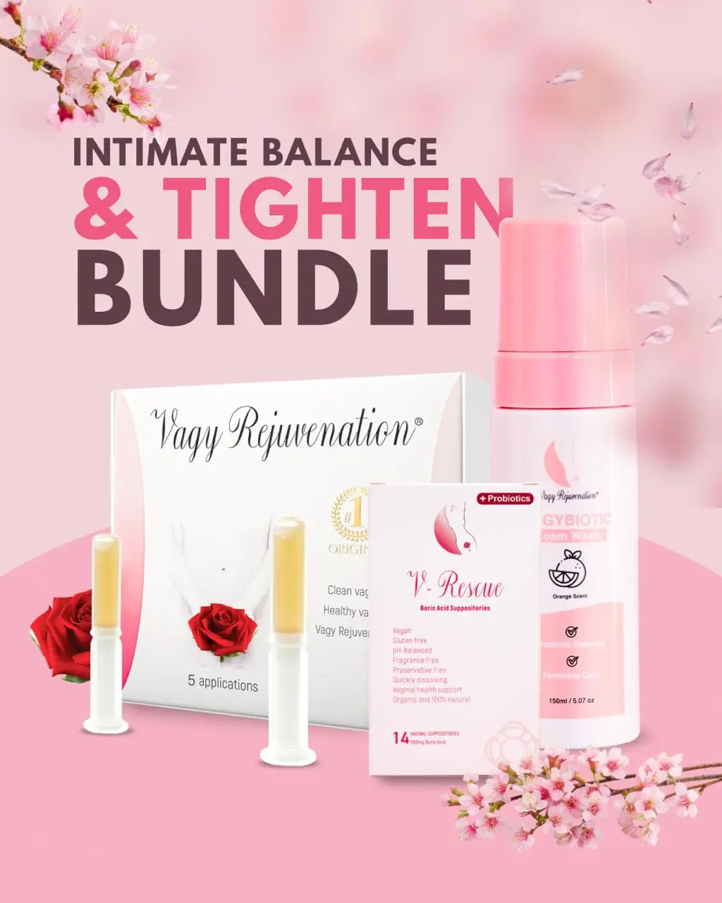 3-Piece Intimate Care Kit with Herbal Gel Suppositories, Boric Acid Probiotic Suppositories & Gentle Foam Cleanser for a Freshness Boost & pH Balance, Olive, Herbal Blend, Regular Size, Ph-Balance Intimate Washes & Wipes, Refresh Intimate Washes & Wipes