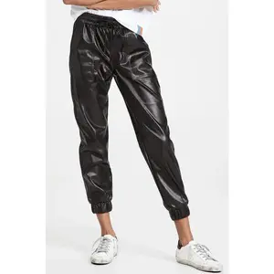 Drawstring PU Leather Pants with Pockets