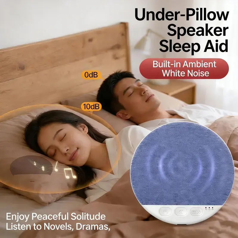 2026 Upgraded Ultra-Slim Bluetooth Pillow Speaker with Bone Conduction Audio System, Rechargeable Wireless Music Player, Relaxation Nighttime Silent Sleep Aid for Sports Fans, Soundfield Tech, Portable for Android/iOS, Side Sleepers Gift