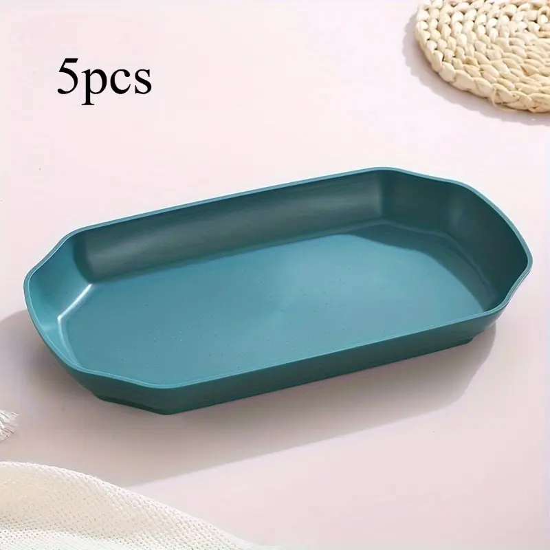 5pcs, Wheat Straw Steamed Fish Plate Household Fruit Plate, Durable Lightweight Plastic Serving Plates, Dishwasher & Microwave Safe, Ideal for Daily Meals & Holiday Occasions, Perfect for Parties, Christmas, Halloween, Thanksgiving