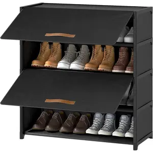 Shoe Rack, 5 Tier Shoe Storage Cabinet with Door 20 Pair Plastic Shoe Shelves Organizer for Closet, Entryway, Hallway, Bedroom, Black
