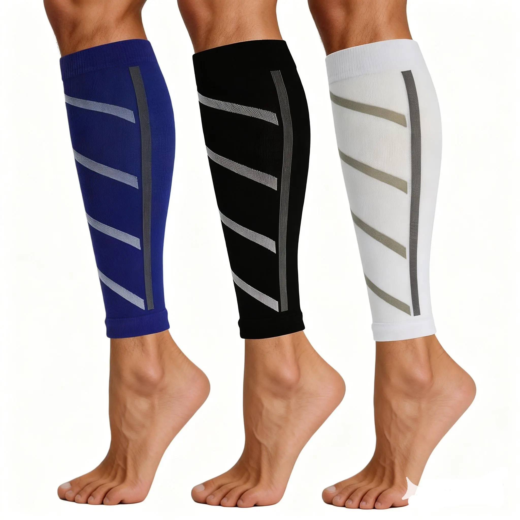 3 Pairs Tech-Knit Calf Compression Sleeves for Men & Women, 20-25mmHg Footless Athletic Support for Legs, Running, Shin Splints & Pain Relief