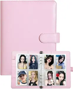 A5 Kpop Photocard Binder with 30 Packs 4-Pocket Card Pages 6 Ring A5 Binder CardCollector Album with 120 Card Slots PU LeatherBinder Cover with Magnetic Buckle Closure forOrganizing Trading Cards,Pink