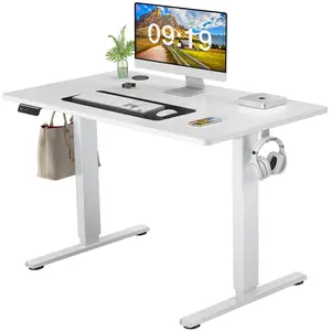 Height Adjustable Electric Standing Desk with Ergonomic Design,Sit Stand Desk with Splice Board, Standing Table White Frame/White Desktop for Home Office 55 x 24 Inch
