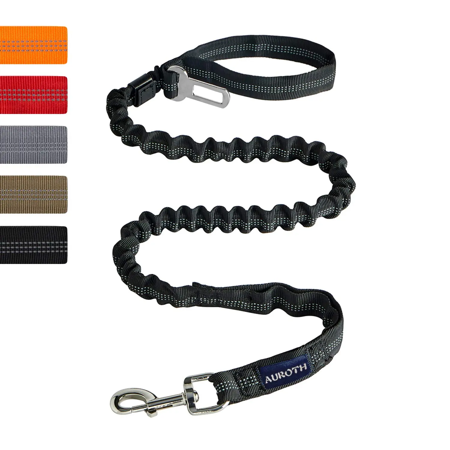 AUROTH Heavy Duty Bungee Dog Leash for Large Breed Dogs, No Pull for Shock Absorption with Car Seat Belt, 2 Padded Handles 4.5Foot 6Foot Training Dog Leash Army Yellow