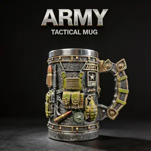 3D Army Tactical Gear Mug, Military Style Stainless Steel Collectible Drinkware, Perfect Gift for Veterans Soldiers Dad