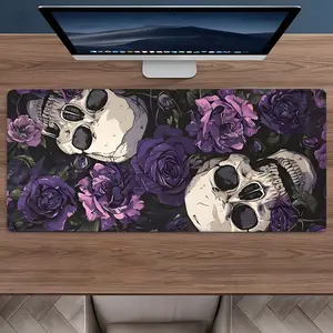 Purple Rose and Skull Large Gaming Mouse Pad,Aesthetic Desktop Drotection Pad,Washable Rubber Pad Non-Slip Lock Edge Multi-Size Mouse Pad Suitable For Home Office, Desk Accessories, Desktop Accessory,Good Gift for Family and Friends