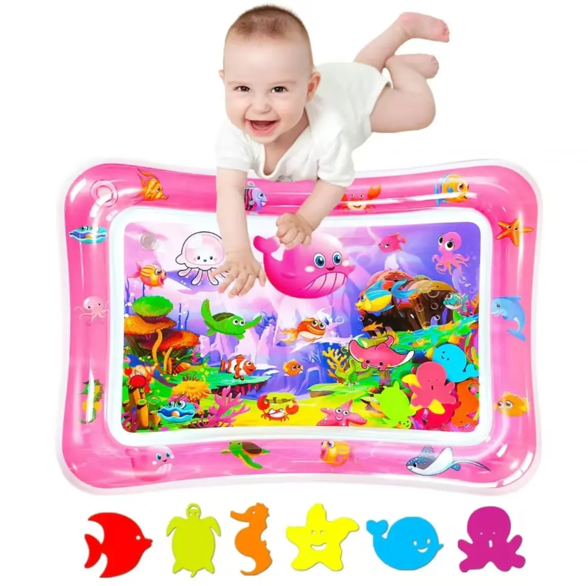 PVC Inflatable Baby Water Play Mat - Leak-Proof, Portable, Waterproof to Keep Dry, 3-12 Month Infant Developmental Tummy Time Toy, Animal-Themed Activity Play Mat, Summer Pool Sensory Learning Baby Item Gift, Play Mat For Babies