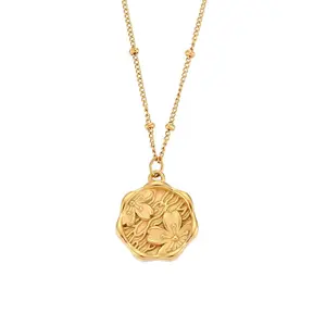 Titanium steel necklace three-dimensional round peach blossom mark necklace for women to wear daily Mother's Day gift