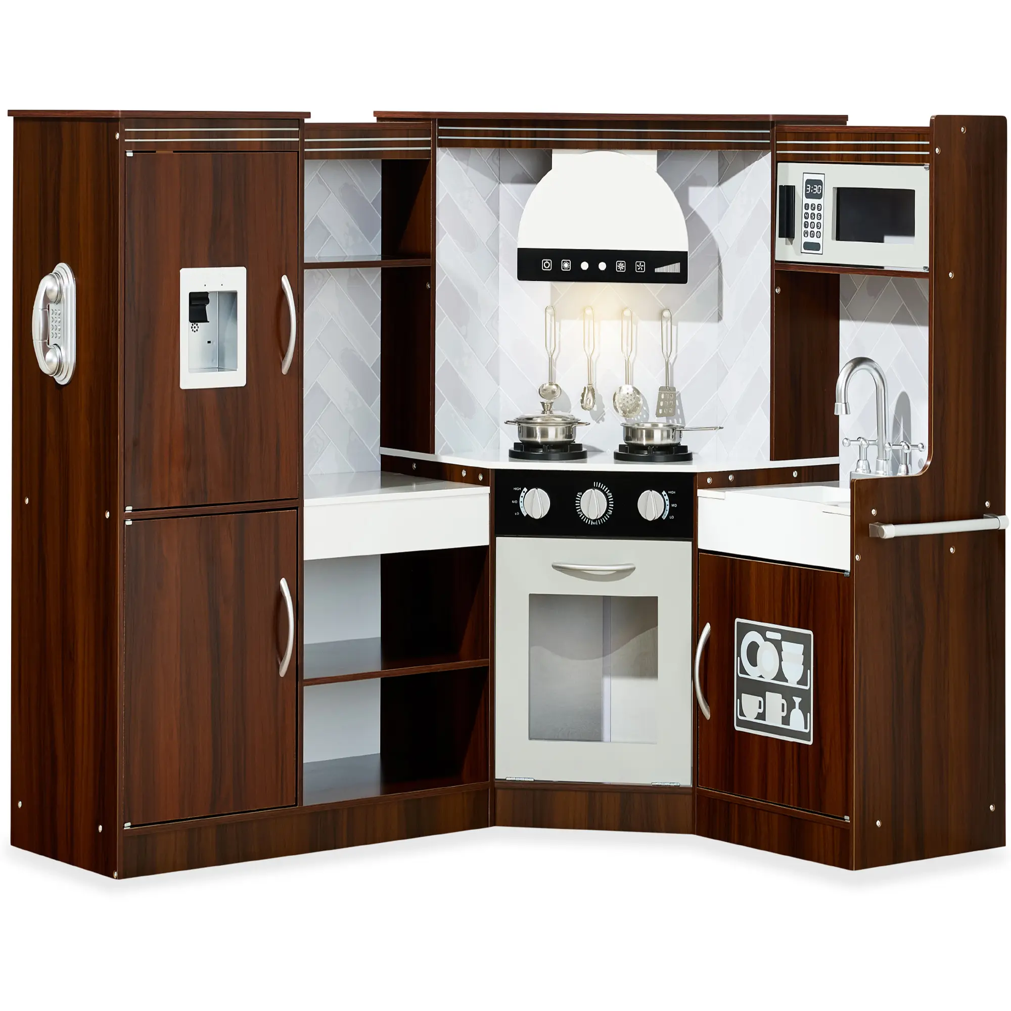 Best Choice Products Pretend Play Corner Kitchen, Ultimate Wooden Toy Set for Kids w/ 6 Accessories
