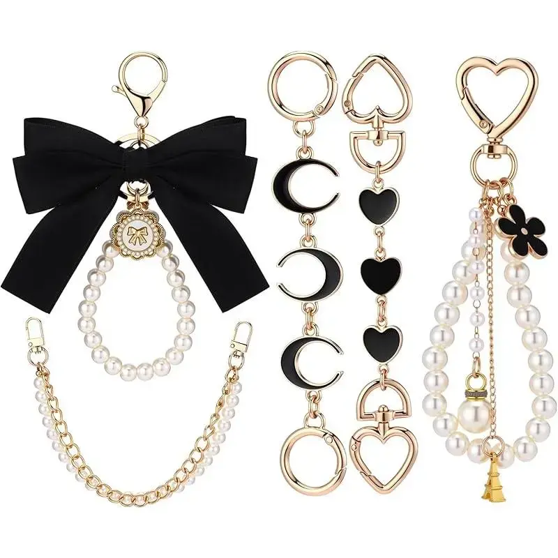 5 Pcs Bag Extender Chain Pearl Purse Chain Ribbon Bow Keychain Extender Bag Strap Purse Charms Accessories for Handbag