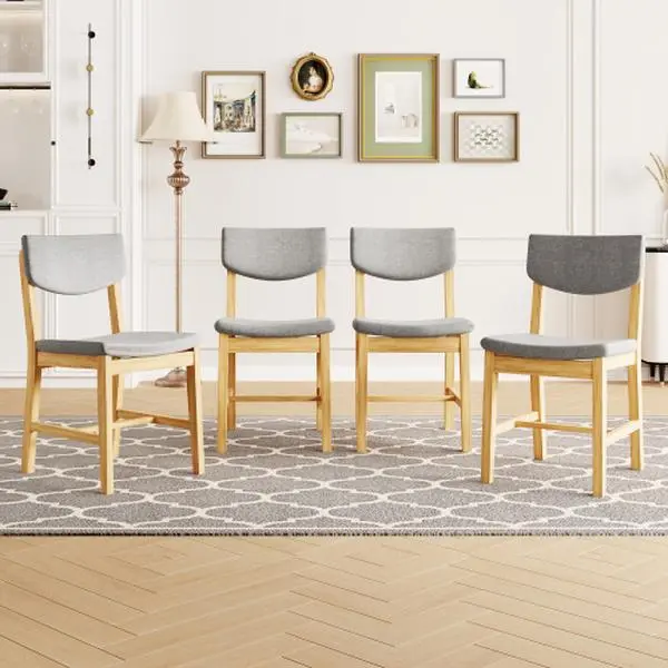 4-Piece Rustic Farmhouse Dining table  Chair - Solid Wood Frame with Gray Fabric Cushion, Upholstered Accent dinner Chair for Kitchen, Dining Room, Living Room fabric seat Extendable Metal Set