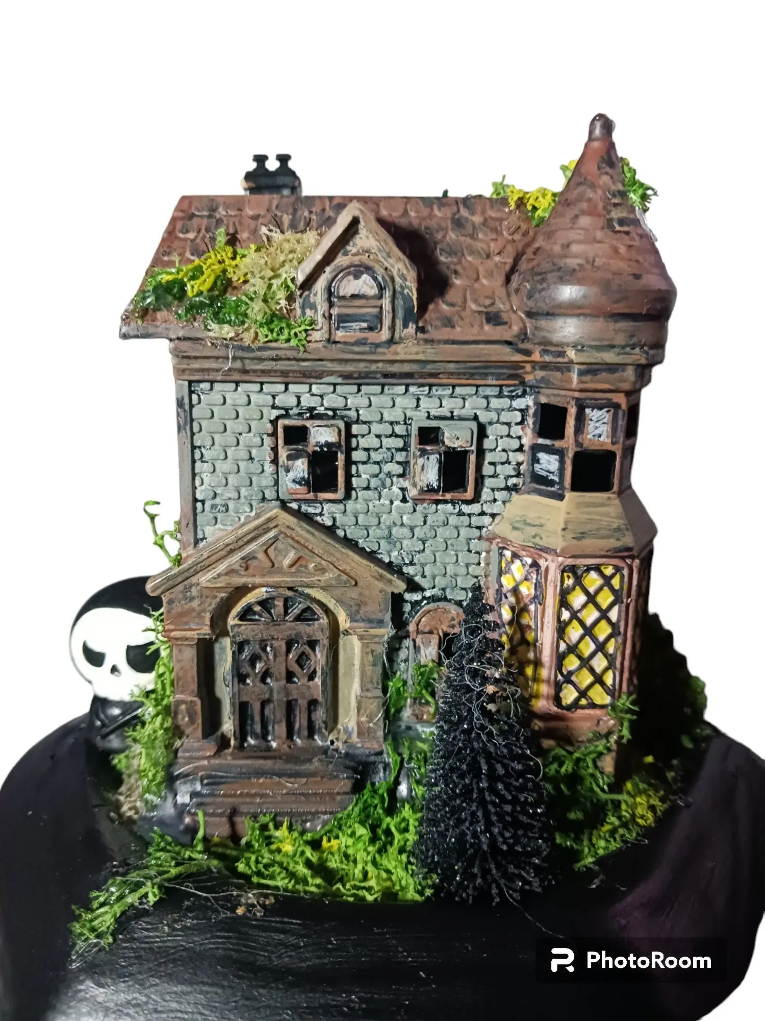 Handmade Pedestal Style Light Up Haunted House Halloween Tabletop Decor
