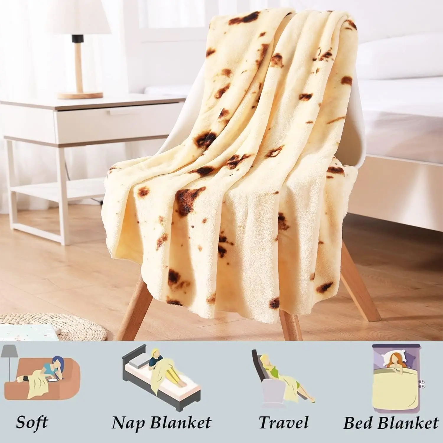 Tortilla Blanket White Elephant Gifts for Adults Useful Throw Blankets Women Men Party Cool Stuff Novelty Warm Flannel Blanket