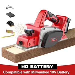Cordless 3-1/4" Electric Hand Planer Compatible with Milwaukee 18V Battery (No Battery!!) 15000RPM Power Wood Planer for Woodworking Carpentry and Home DIY Blades and Edge Guide