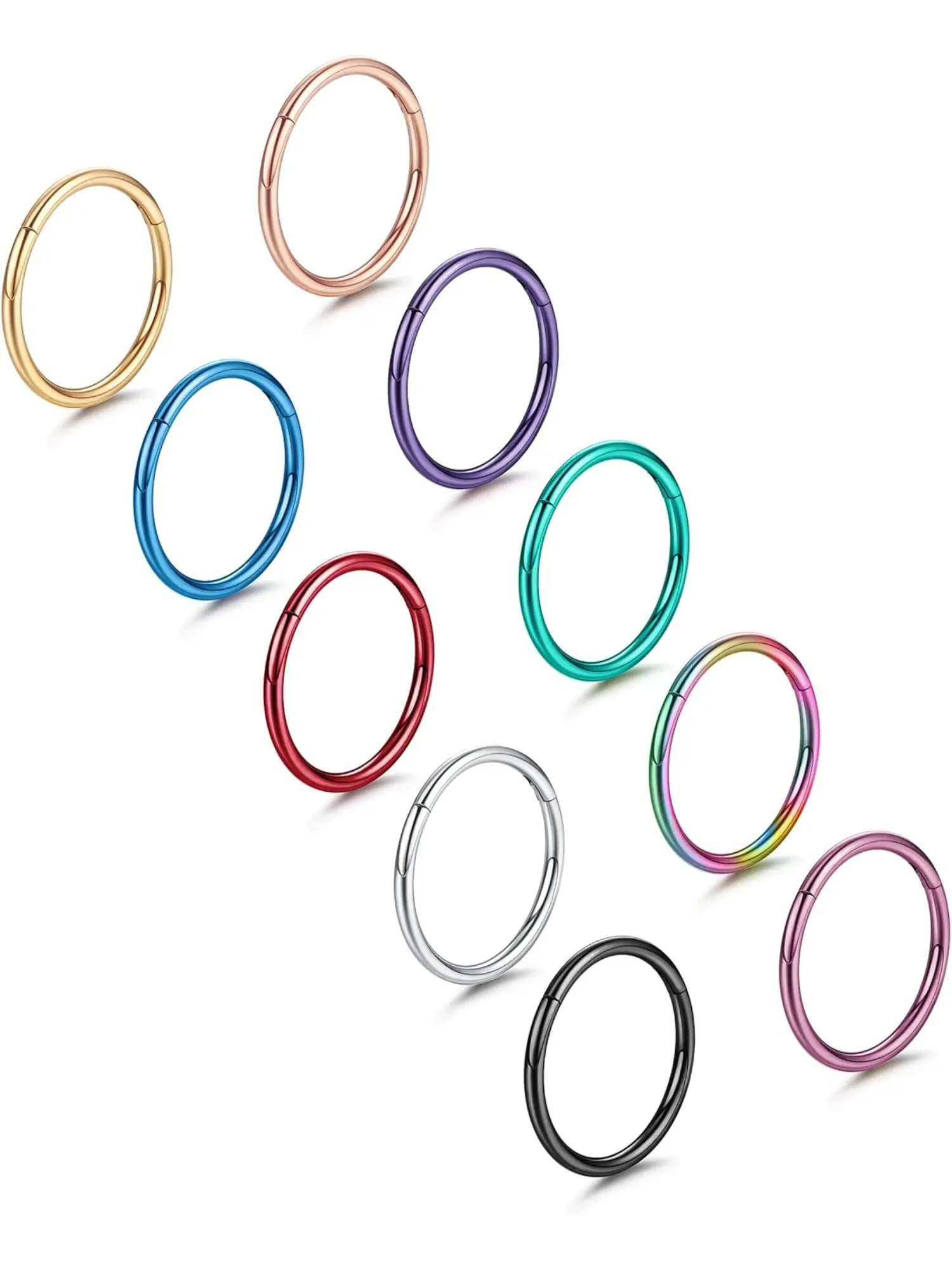 10 PCS 16G 18G Septum Rings 316L Stainless Steel Hinged Segment Ring Lip Rings Cartilage Helix Conch Tragus Daith Piercing Septum Clicker Nose Rings Hoop Nose Piercing Jewelry