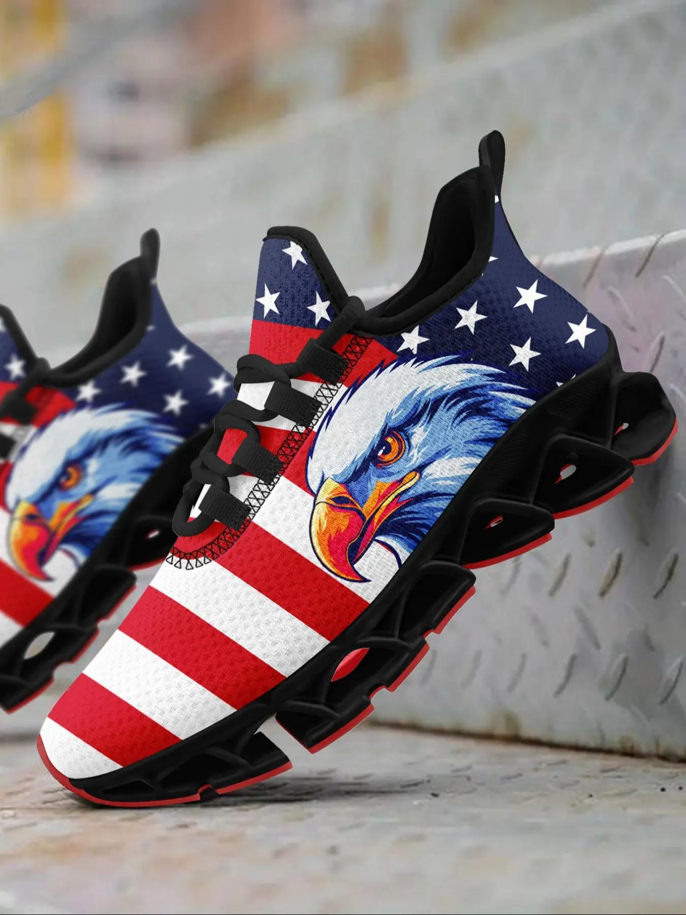 Men's Eagle Print Lace Up Front Low Top Sneakers, Casual Comfortable Breathable Sports Running Shoes, Sporty Running Shoes, All-match Round Toe Shoes for Daily Wear, Workout Sneakers, Walking Running Shoes, Running Sports Footwear