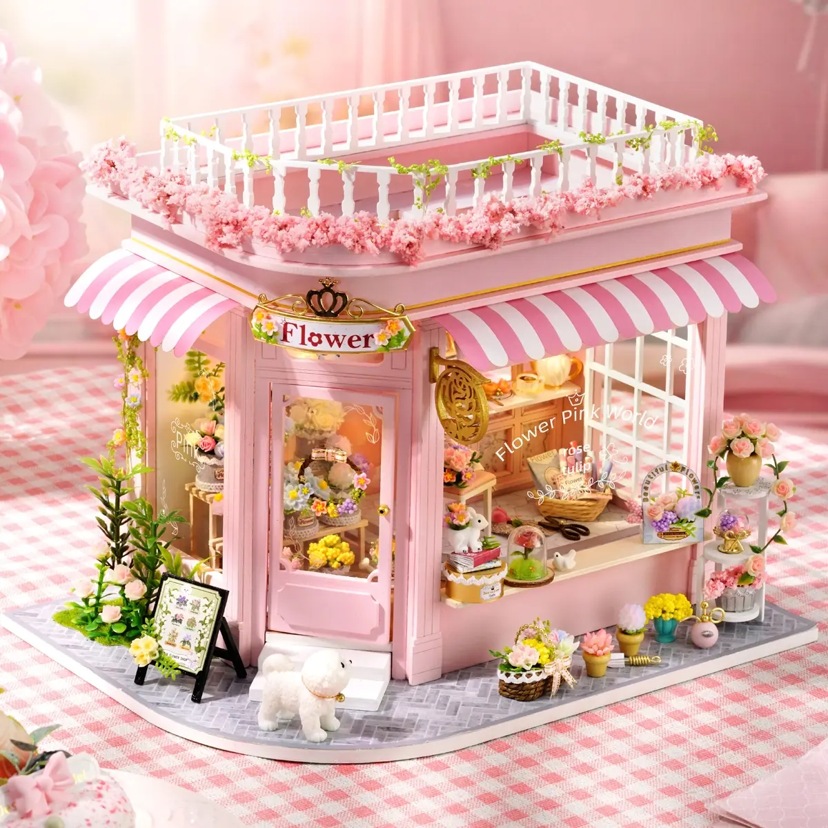 Cuteroom Ac-001 Miniature Flower Shop Model Kit with LED Lights, Perfect DIY Craft Gift for Birthday, Miniature Set, Playhouse, Miniature Furniture