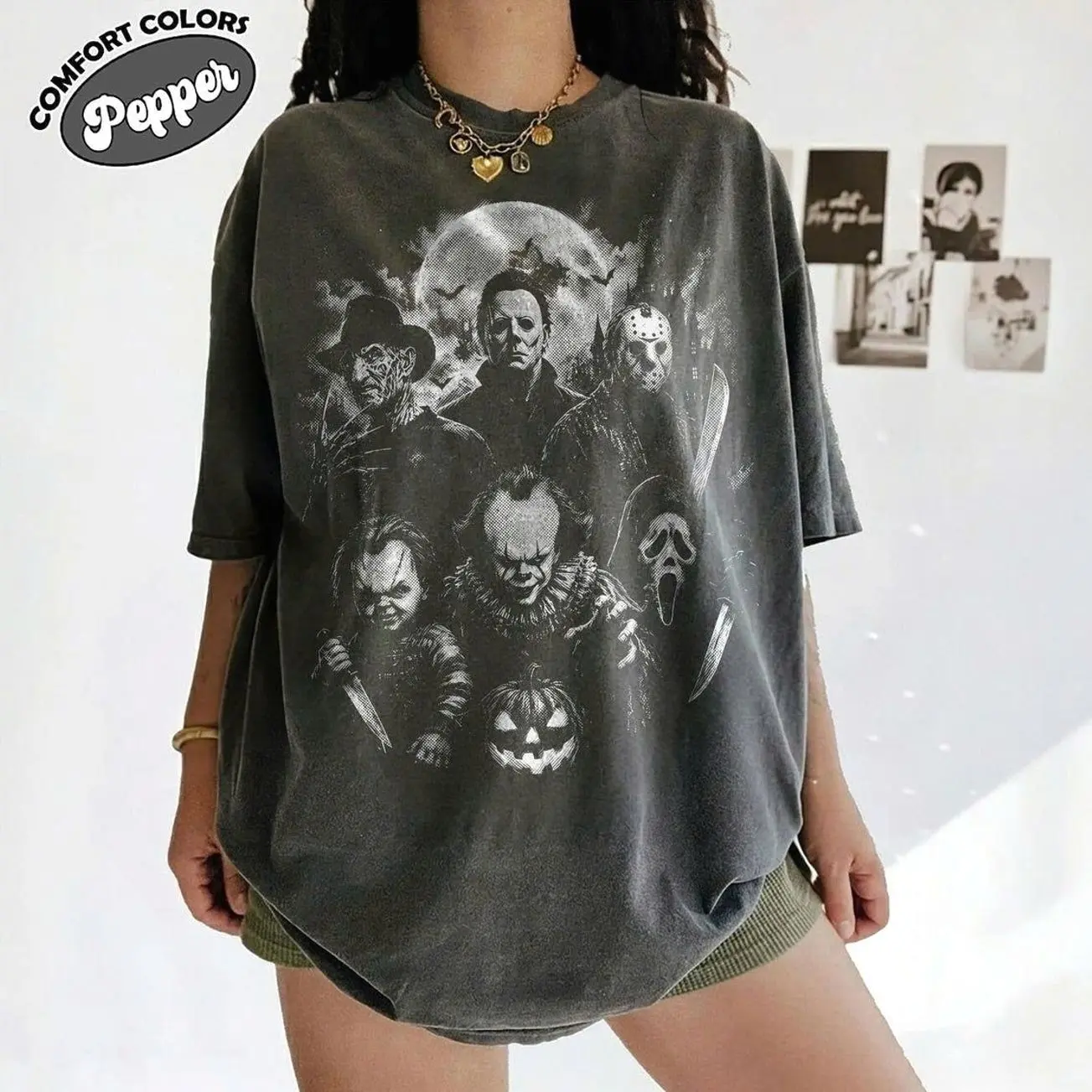 Classic H Character Graphic Tee, Vintage Style Spooky Season Unisex T-Shirt
