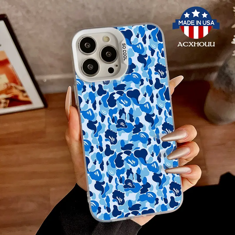 Compatible for iPhone11/12/13/14/15/16/promax/x/xs/xr/xsmax Case Blue Camo Pattern Soft TPU Shockproof Protective CASE