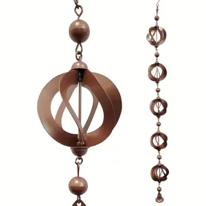 One 46.4-inch rotating rain chain - iron decorative drainage pipe with bells, outdoor rainproof drainage, garden decoration, Garden Accessories, suitable for patios, gardens, with traditional design and details, weather-resistant surface treatment