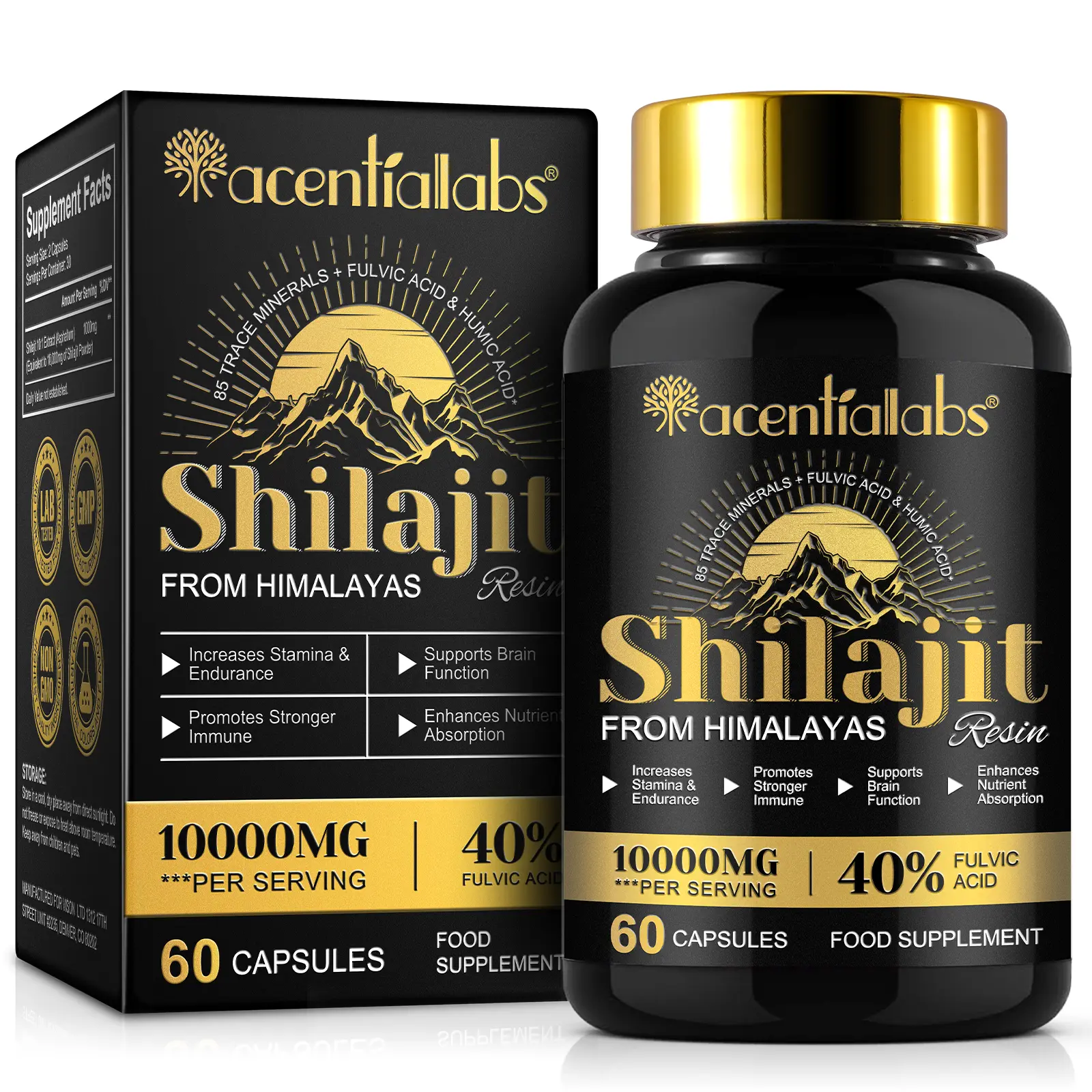 Acentiallabs Himalayan Shilajit Resin - Natural Dietary Supplement with 85+ Clean Essential Trace Minerals, Fulvic Acid for Energy Support (Health & Wellness Nutrition), Essential Minerals