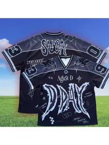 2026 Black Agust D "D-DAY" Print Quick Drying Football Jersey Men's SUGA Inspired Streetwear V-Neck Short Sleeve Shirt Casual Sports Top