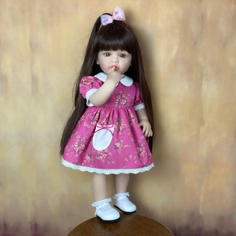 Can Stand Doll 55cm 22inch Full Body Soft Vinyl Reborn Baby Girl Lifelike Princess Newborn Toddler Art Bebe Bath Toy Birthday Gifts for Child