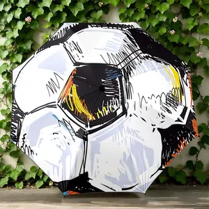 1PC Creative Fashion Folding Umbrella with Cartoon sketch colored soccer ball - Suitable as Birthday Gift, Valentine's Day Gift, Various Holidays, Travel, and Gift Giving