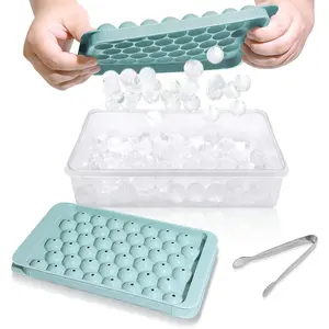 Ice Cube Tray with Lid and Bin - Round Ice Trays for Freezer with Lid - Ice Cube Trays for Freezer with Ice Container (0.8"-2PACK Blue)