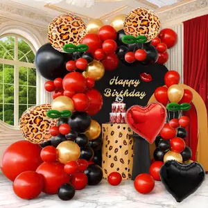 Cheetah Print Balloons Red Black Gold Cherry Balloon Arch Kit Leopard Heart Balloons Garland for Cheetah Birthday Decorations Leopard Print Party Bachelorette Graduation Decor Baby Shower
