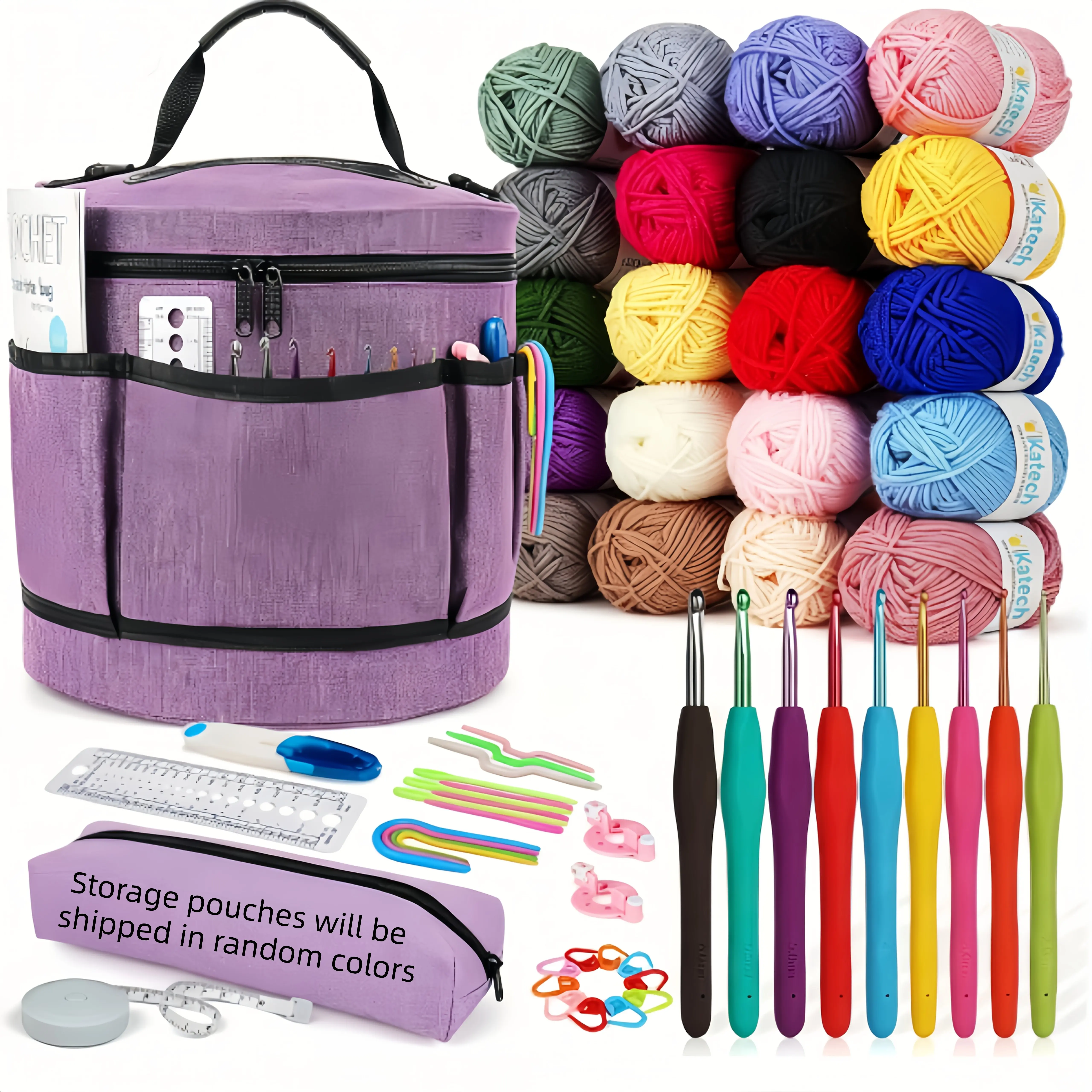 Beginner Crochet Kit for Adults, All-Inclusive Knitting & Crocheting Supplies Set with Hooks, Yarn, Instruction Guide & Storage Bag – Ideal Gift for Aspiring Crocheters