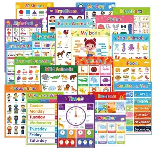 English Word Study Picture Poster, 20 Sheets/set Animals Fruits Food Bodies Themes Teaching Aids, Classroom Decorations, School Supplies, Visual Learning Tools