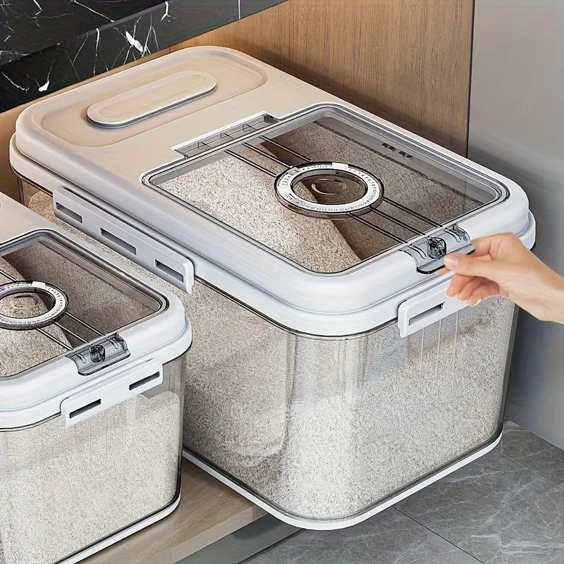 Airtight Food Containers Set - 2 Sizes (2.85 Gal, 2.06 Gal) PET Square Flip-Top Rice Canisters, Food-Safe Hygienic Portion-Controlled Twist-Apart Insect-Proof Moisture-Proof Hand-Washable Grain Dispensers for Pantry Organization Kitchen Supplies, Food-Saf