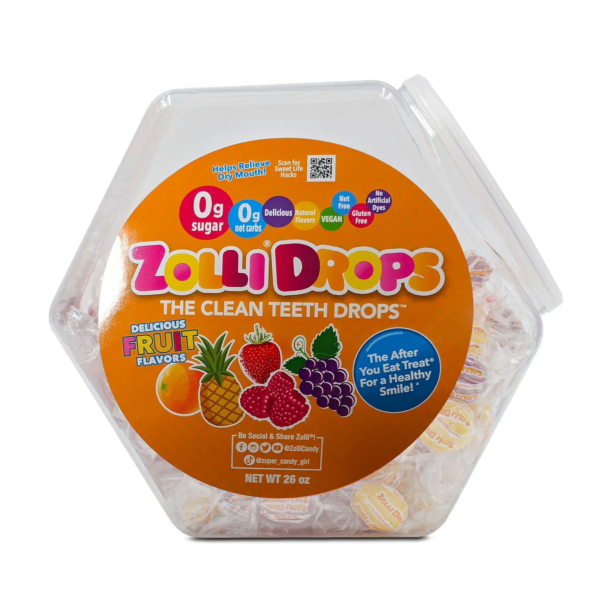 Zolli Drops Fruity Hard Candy, Delicious, Zero Sugar, KETO, Vegan, Gluten Free, Allergy Friendly, Natural Fruit Flavors, No Artificial Dyes, Kosher - Helps Relieve Dry Mouth Sugar Free Natural Snack Sweet
