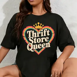 Women's 100% Cotton Round Neck Short-Sleeve Loose T-Shirt - Tropical Beach Tee, Breathable Baggy Casual Top for Outdoor Thrifting Activities