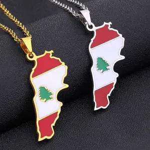 retro Lebanon oil drop map pendant necklace men's and women's stainless steel couple necklace trend accessories