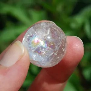 Round Clear Quartz Crystal Tumbled Stones, Rainbow Filled Clear Quartz