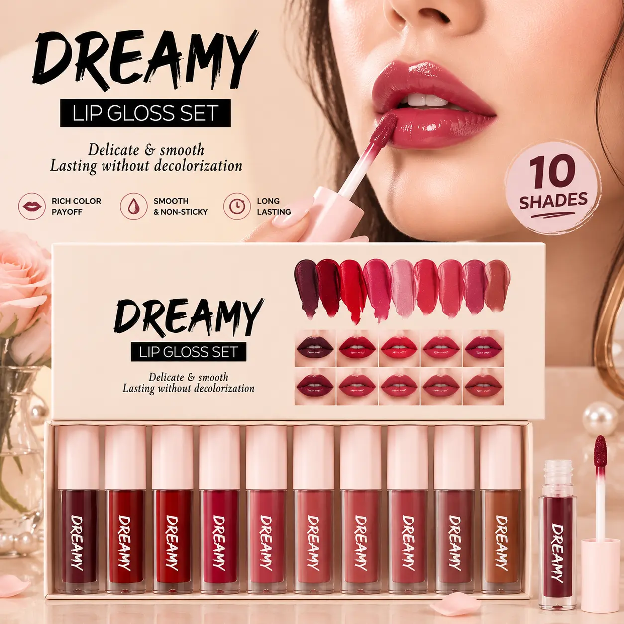 TVLV 10-Piece Velvet Matte Lip Gloss & Lipstick Set - Waterproof, Long-Lasting Multi-Shade Cosmetic for Daily & Occasion Use campingessentials