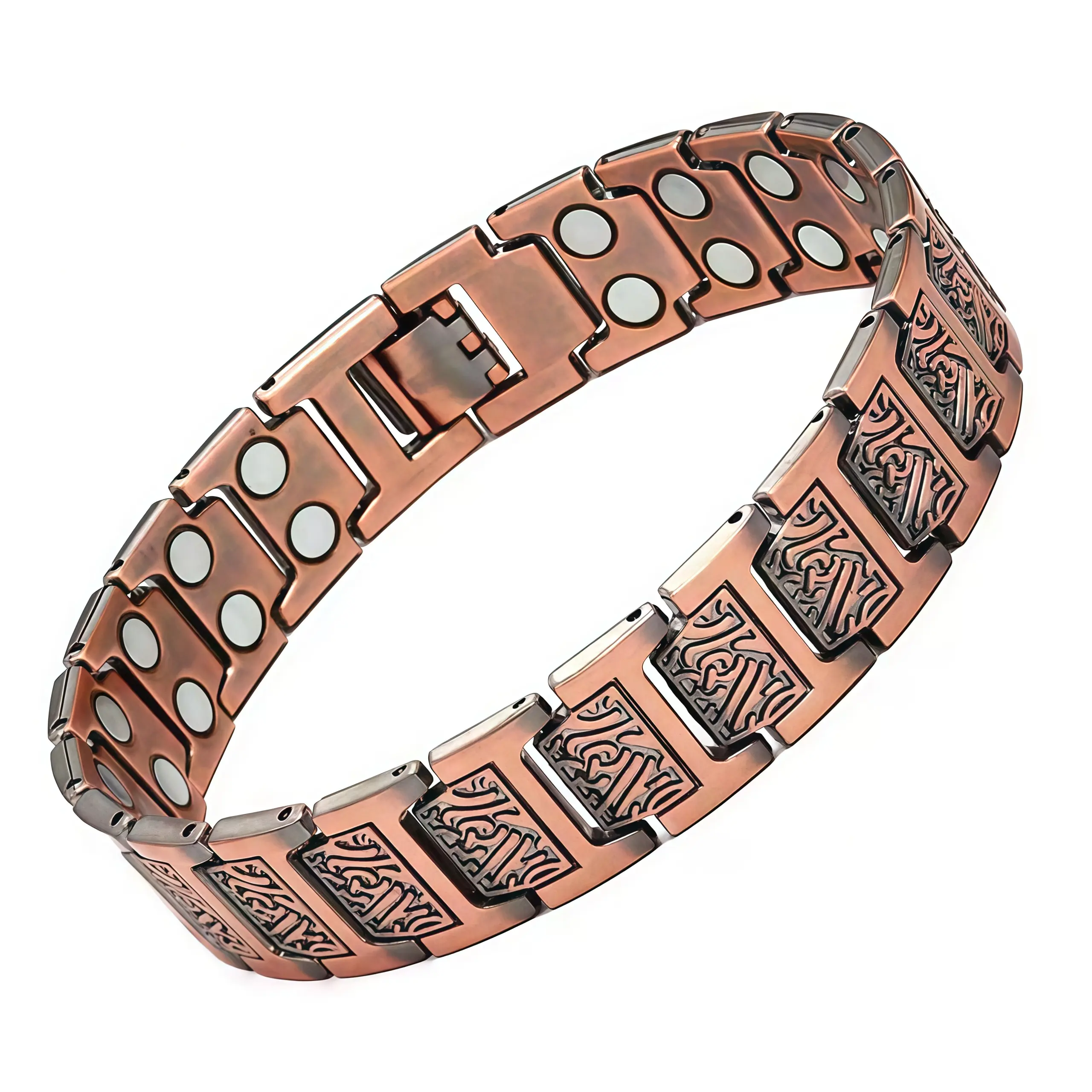 Men's Copper Magnetic Therapy Bracelet with Geometric Stainless Steel Links, Adjustable 3500 Gauss Jewelry for Daily Use, 3500Gauss, Male, Therapeutic Benefits