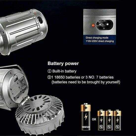 Solar Camping Fan with LED Light & 3 Power Options - Portable, Rechargeable, Waterproof, Multifunctional, IP44, 6W, 110V-220V, 330g, Travel Fan