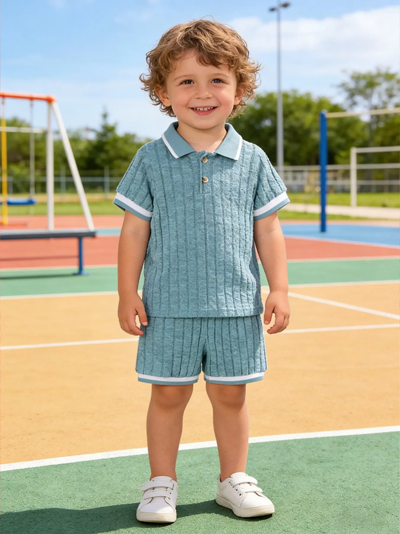 Toddler Boys Fashion 2-Piece Set Outfit with Summer Knit Thin T-Shirt and Shorts, Cute Striped Short Sleeve Polo for 1-6 Years, Perfect Casual Gift, Outfit Sets