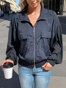 Cropped Colorblock Utility Pocket Jacket, Lightweight Streetwear Daily City, Vintage Patchwork Short Workwear Jacket